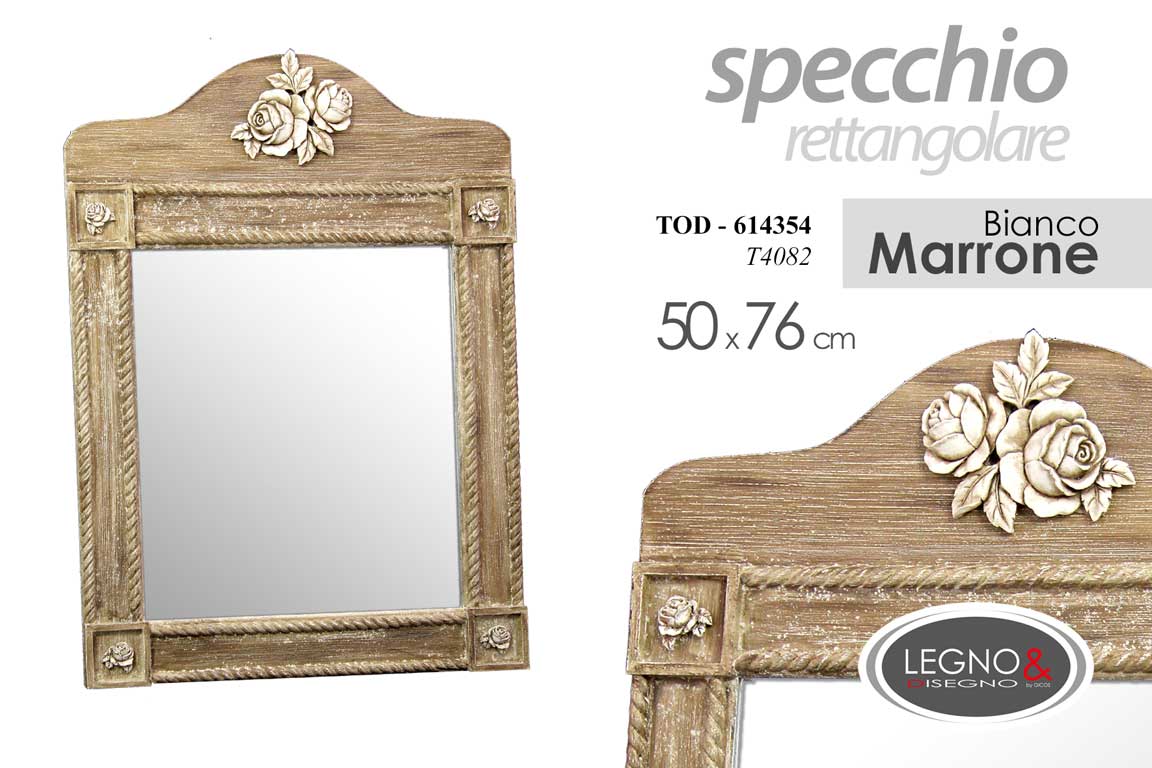 8025569614354 SPECCHIO RETTANGOLARE LEGNO h78*50 CM CLASSIC SHABBY CHIC MODERNO ROSE MARRONE - immagine 1