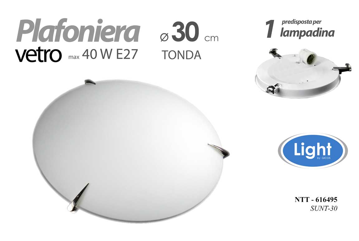 8025569616495 PLAFONIERA APPLIQUE DA PARETE ROTONDA TONDA SATINATA 1 LUCE LAMPADARIO 30 cm - immagine 1