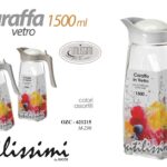 CARAFFA IN VETRO TRASPARENTE CON MANICO COPERCHIO DOSATORE 1500ML 26X12X10CM