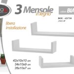 TRIS SET 3 MENSOLE MODERNA PARETE + KIT MONTAGGIO MENSOLA BIANCHE MODERNE CHIC