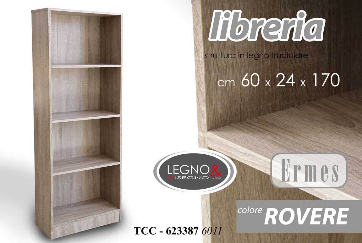 8025569623387 Libreria Scaffale LEGNO Design 4 Ripiani ROVERE SBIANCATO Casa Ufficio 170*60*2 - immagine 1