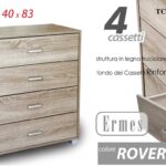 CASSETTIERA MODERNA 4 CASSETTI SETTIMINO COMò MODERNO ROVERE SBIANCATO 83*68*40