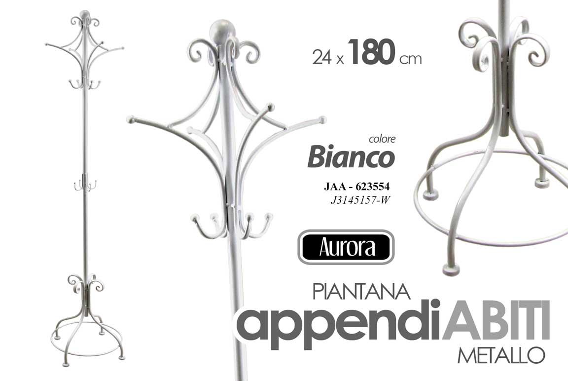 8025569623554 Attaccapanni Appendiabiti Piantana PORTA ABITI Metallo MODERNO BIANCO 180*24 CM - immagine 1