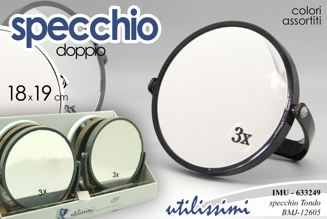 8025569633256 Specchio trucco tondo ingranditore bagno make up doppio plastica ass 19 cm - immagine 1
