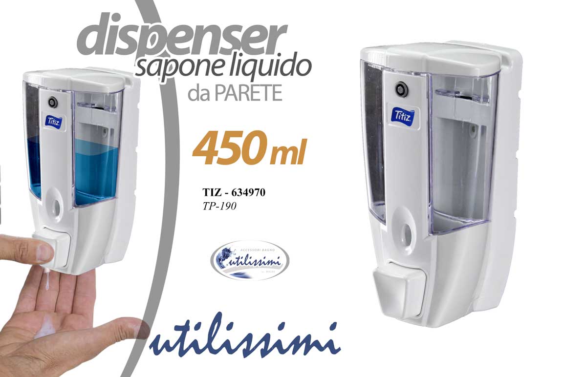 8025569634970 DISPENSER DA PARETE PORTA SAPONE LIQUIDO MURO Gel Igienizzante BIANCO 450 ML - immagine 1