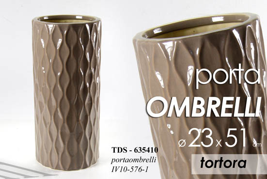 8025569635410 PORTA OMBRELLI CERAMICA TONDO MARRONE BEIGE TORTORA CLASSICO MODERNO 50*23CM - immagine 1