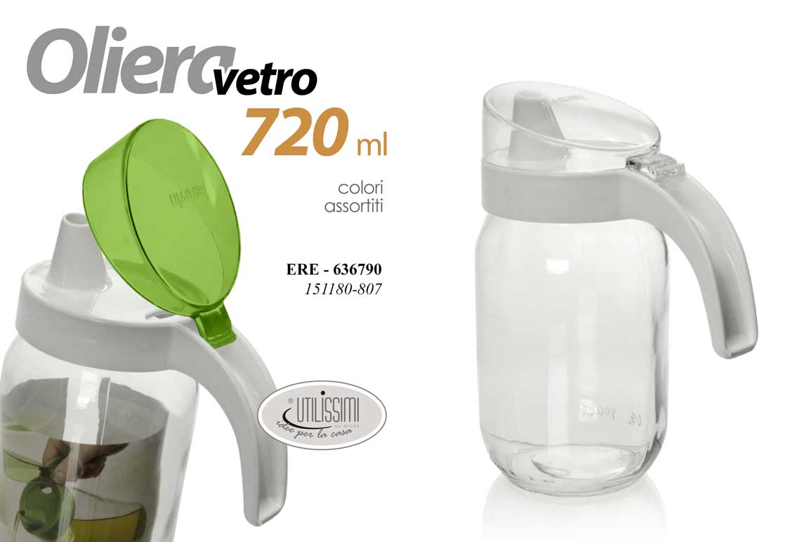 8025569636790 BOTTIGLIA OLIO OLIERA VETRO CON MANICO DISPENSER SALVAGOCCIA CONTENITORE 720ML - immagine 1