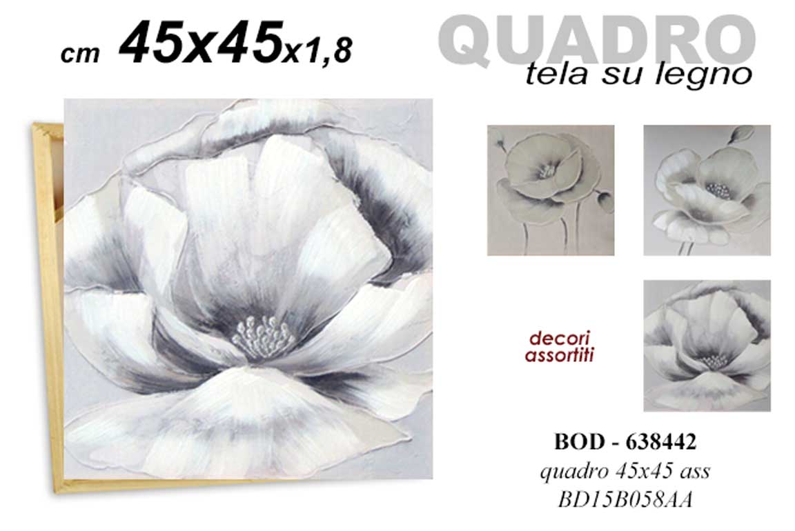 8025569638442 QUADRO STAMPA SU TELA Canvas LEGNO FIORE GRIGIO SPENTO MODERNO ASSORT 45*45 cm - immagine 1