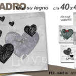 QUADRO PARETE TELA STAMPA SU LEGNO CASA UFFICIO NEGOZIO CUORI CUORE 40*40*1,8CM
