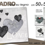 QUADRO STAMPA SU TELA Canvas LEGNO CUORE CUORI AMORE MODERNO ASSORT 50*50 cm
