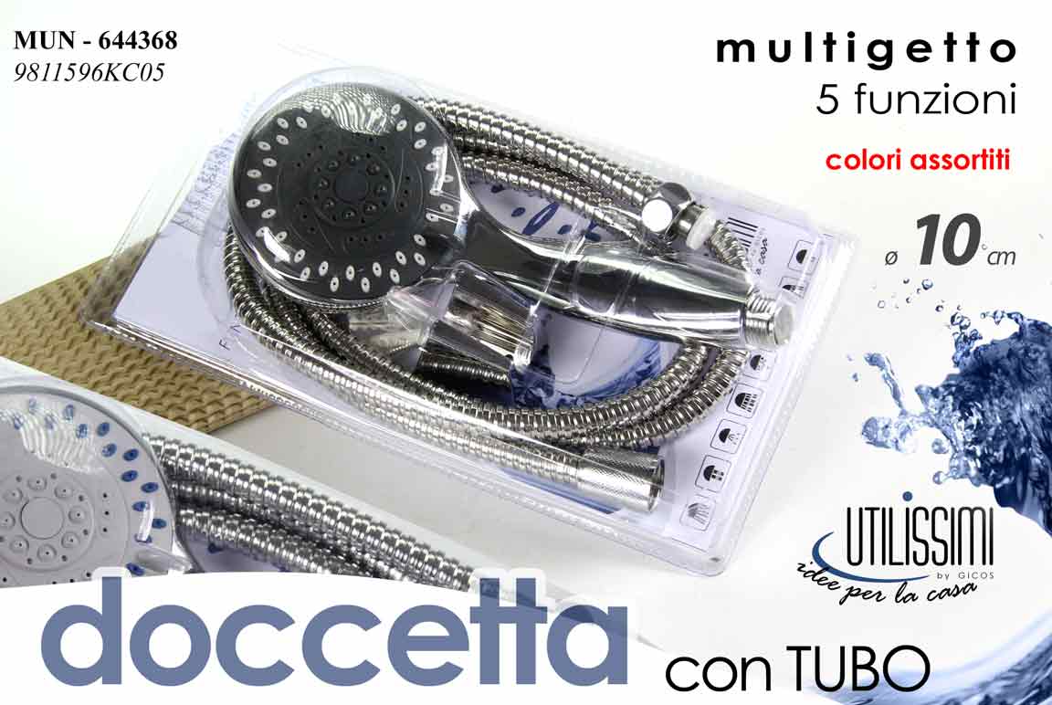 8025569644368 Doccetta 5 funzioni tubo flessibile soffione bagno multigetto cromo ass 10 cm - immagine 1