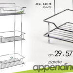 Mensola bagno doccia 3 piani frontale salvaspazio metallo parete appoggio h57*29