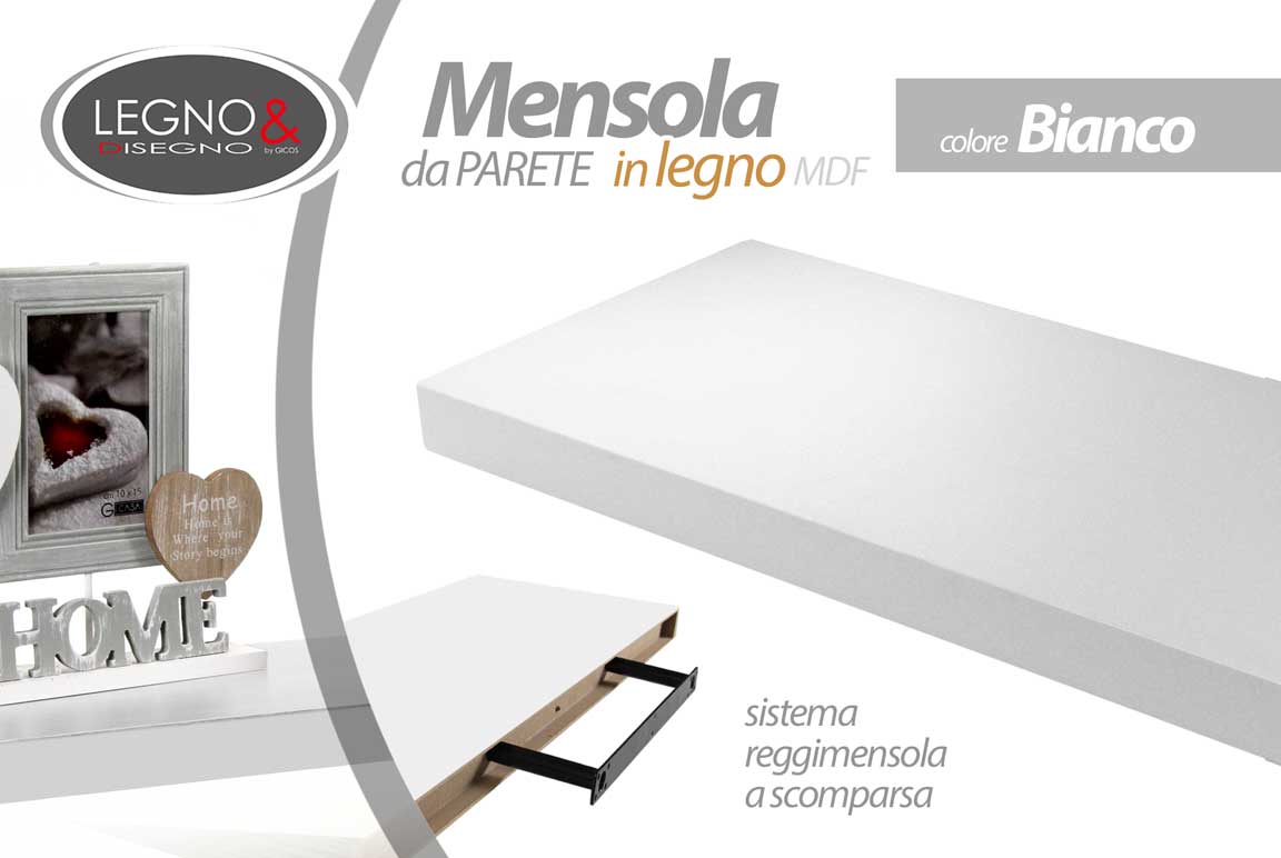 8025569648700 MENSOLA 40*25*4 CM BIANCA PARETE KIT MONTAGGIO Reggimensola a Scomparsa SCAFFALE - immagine 1