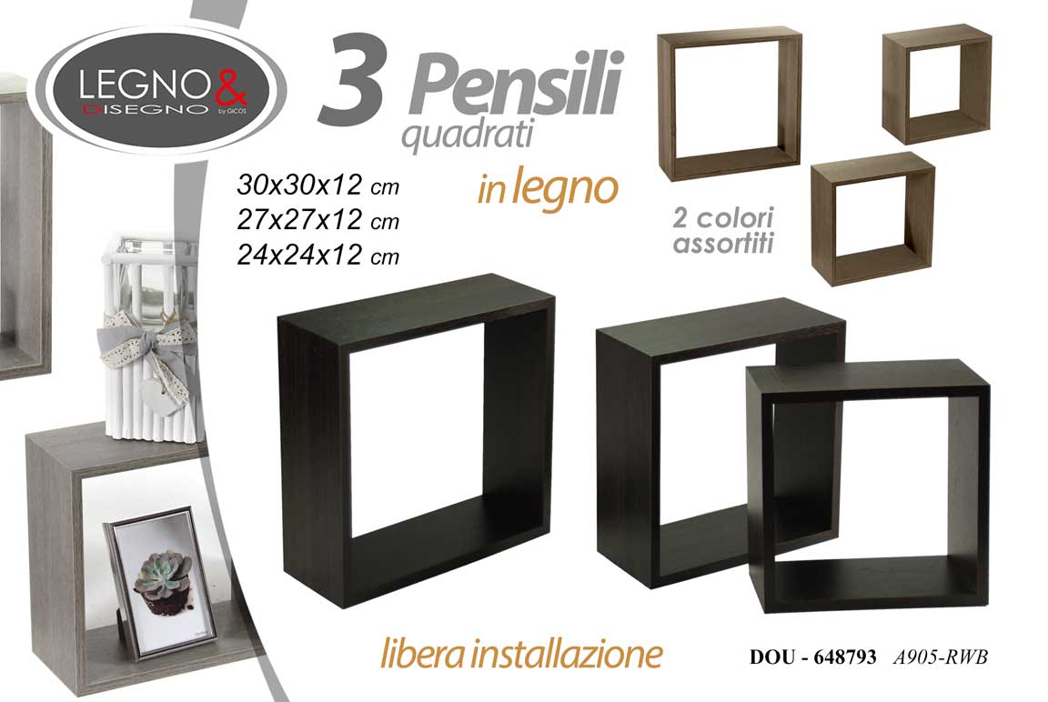 8025569648793 3 Mensole da Parete PENSILE Design Cubo Mensola Scaffale ASSORTITI 30/27/24 - immagine 1