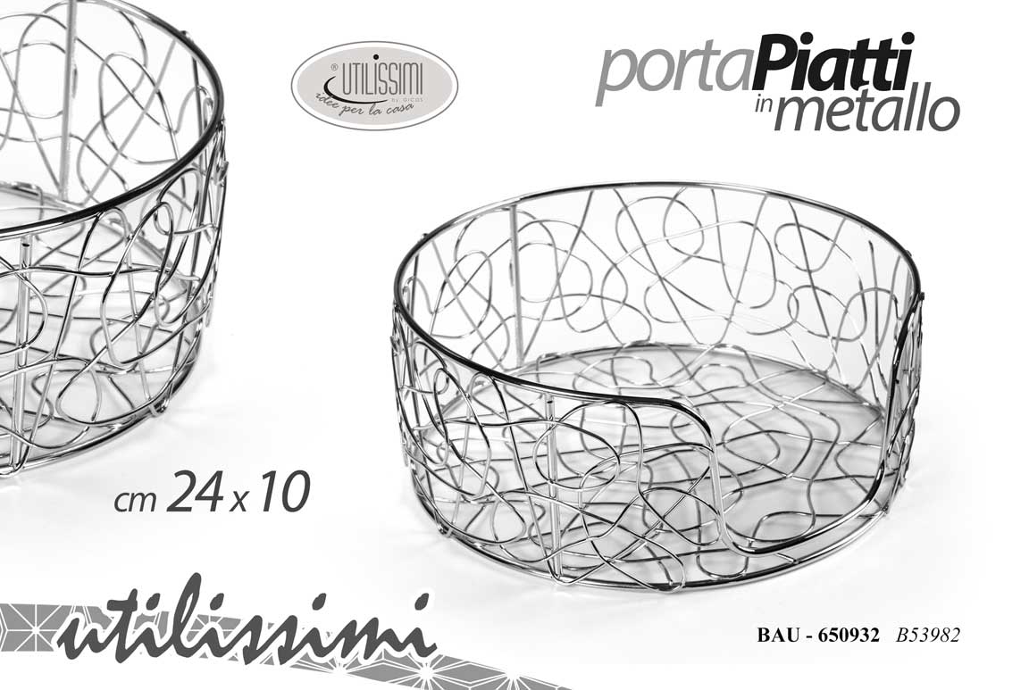 8025569650932 Porta piatti rotondo cucina tavola organizer salvaspazio metallo cromo 24x10 cm - immagine 1
