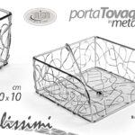 Porta tovaglioli moderno organizer salvaspazio tavola metallo cromo 20x20x10 cm