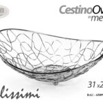 Cesto porta frutta pane ovale moderno centro tavola metallo cromo 31x29x12 cm