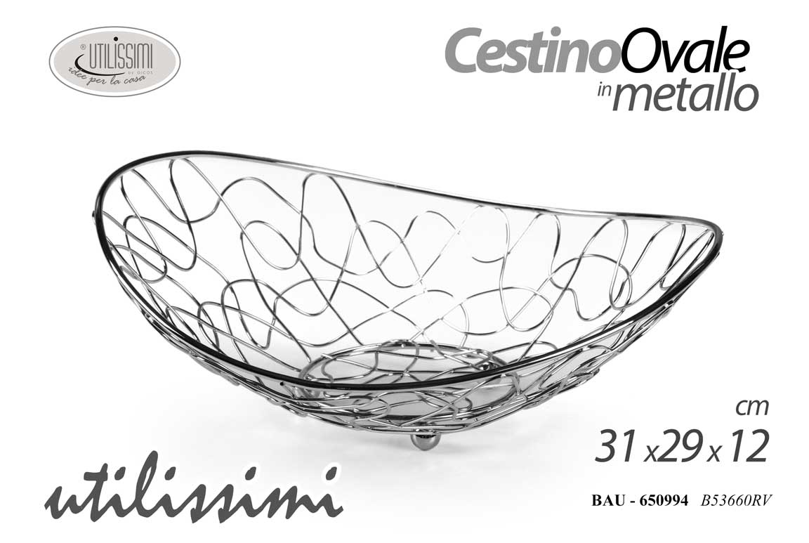 8025569650994 Cesto porta frutta pane ovale moderno centro tavola metallo cromo 31x29x12 cm - immagine 1