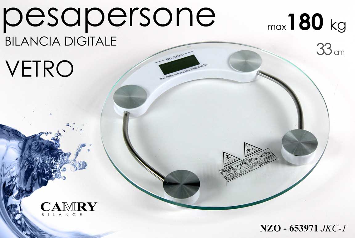 8025569653971 Bilancia pesa persona professionale 180kg display lcd moderna tonda vetro 33 cm - immagine 1