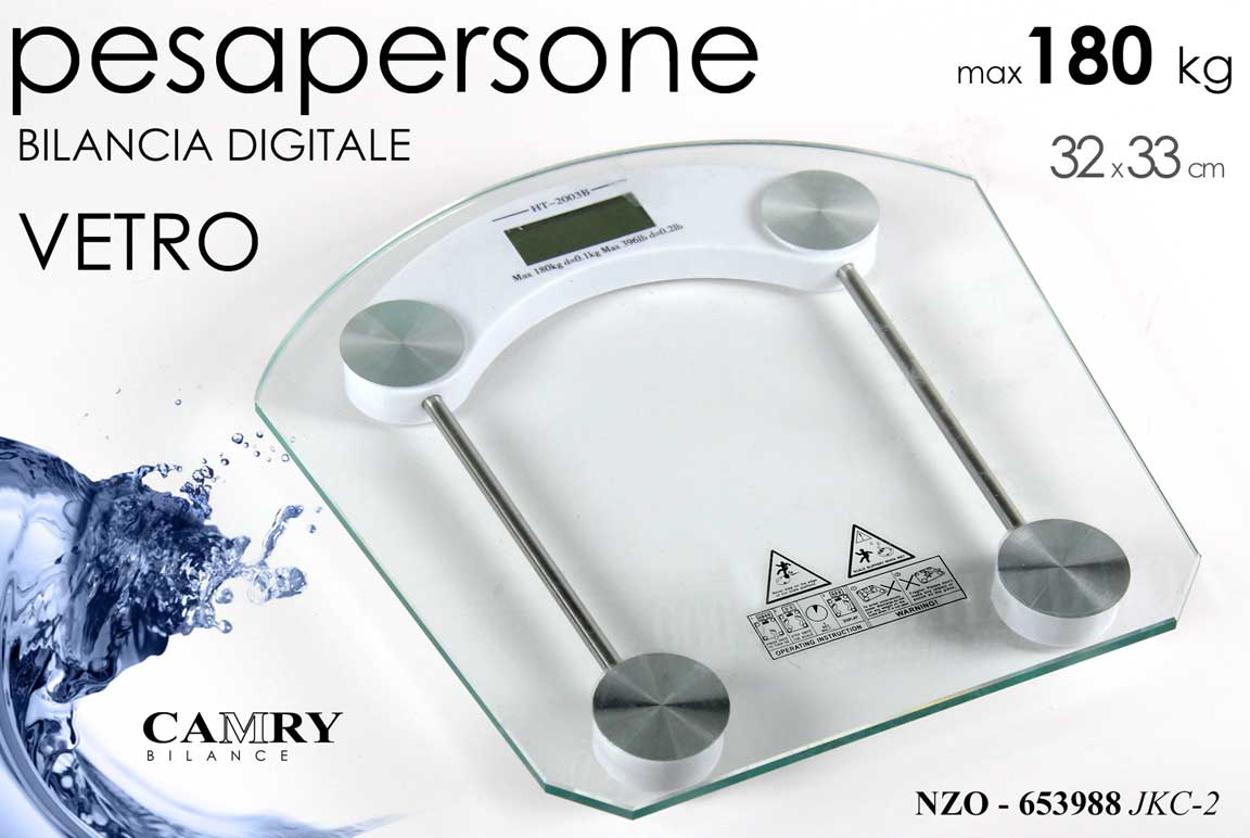 8025569653988 Bilancia pesa persona digitale 180kg display lcd moderna elettronica vetro 33 cm - immagine 1