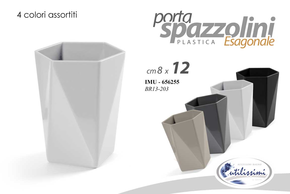 8025569656255 Bicchiere porta spazzolini bagno moderno plastica grigio bianco nero ass 12 cm - immagine 1