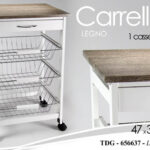 CARRELLO CUCINA LEGNO 3 CESTE PORTAFRUTTA CASSETTO TOP Grigio ROVERE h76*47*37cm