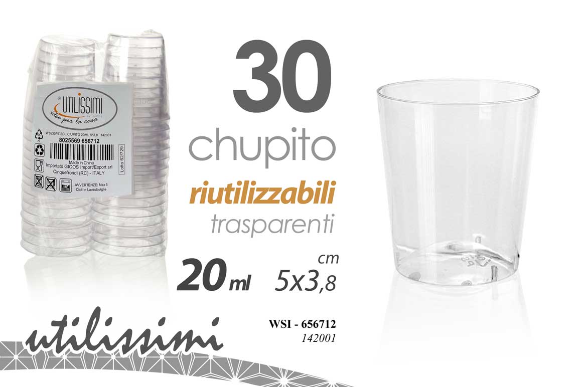 8025569656712 30 BICCHIERINI CIUPITO BICCHIERE SHOTS LIQUORE MOVIDA RIUTILIZZABILI FESTE PARTY - immagine 1