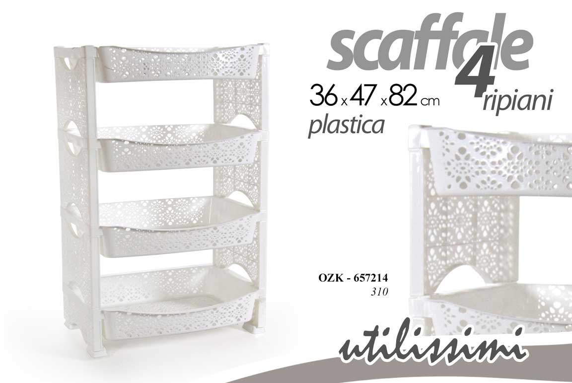 8025569657214 Scaffale plastica 4 ripiani carrello portaoggetti cucina bagno bianco 82x47x36 - immagine 1