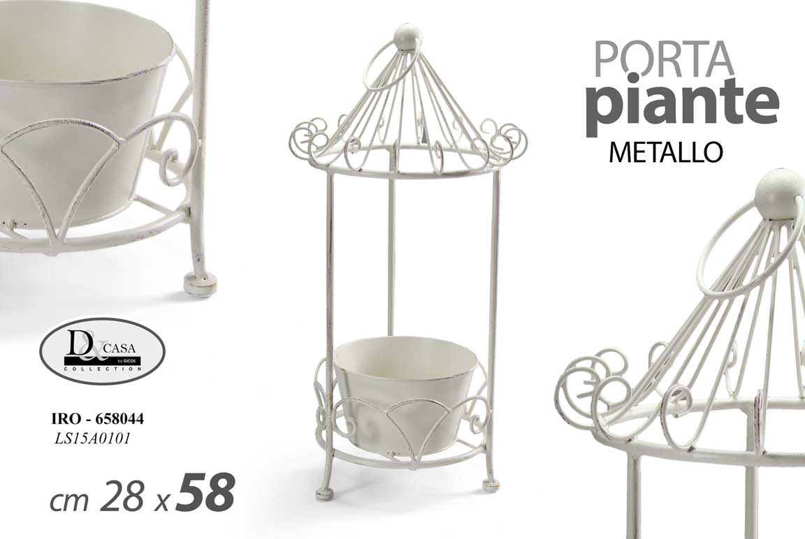 8025569658044 VASO PORTA PIANTA FIORI METALLO BIANCO ANTICATO GIOSTRA CESTINO FIORIERA 58*28cm - immagine 1