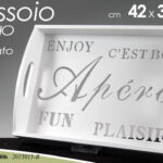 Vassoio aperitivo moderno vintage enjoy plaisir traforato bianco legno 42x30x7