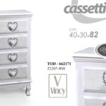 CASSETTIERA CUORE LEGNO COMODINO SHABBY CHIC 4 CASSETTI BIANCO h 82*40*30cm