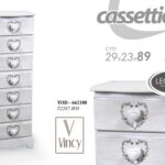 CASSETTIERA 7 CASSETTI h89*29*23 SLIM SALVASPAZIO SHABBY CHIC BIANCO CUORE ROSE