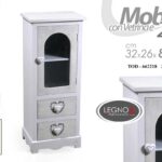 MOBILE VETRINA VETRINETTA CUORE ANTA 2 CASSETTI LEGNO SHABBY CHIC 80*32*26 CM