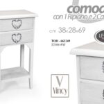 COMODINO h69*38*28cm CUORE BIANCO 2 CASSETTI + RIPIANO SHABBY CHIC PROVENZALE