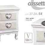 COMODINO CUORE 2 CASSETTI BIANCO SHABBY CHIC CASSETTIERA CAMERA LETTO 54*37*34cm