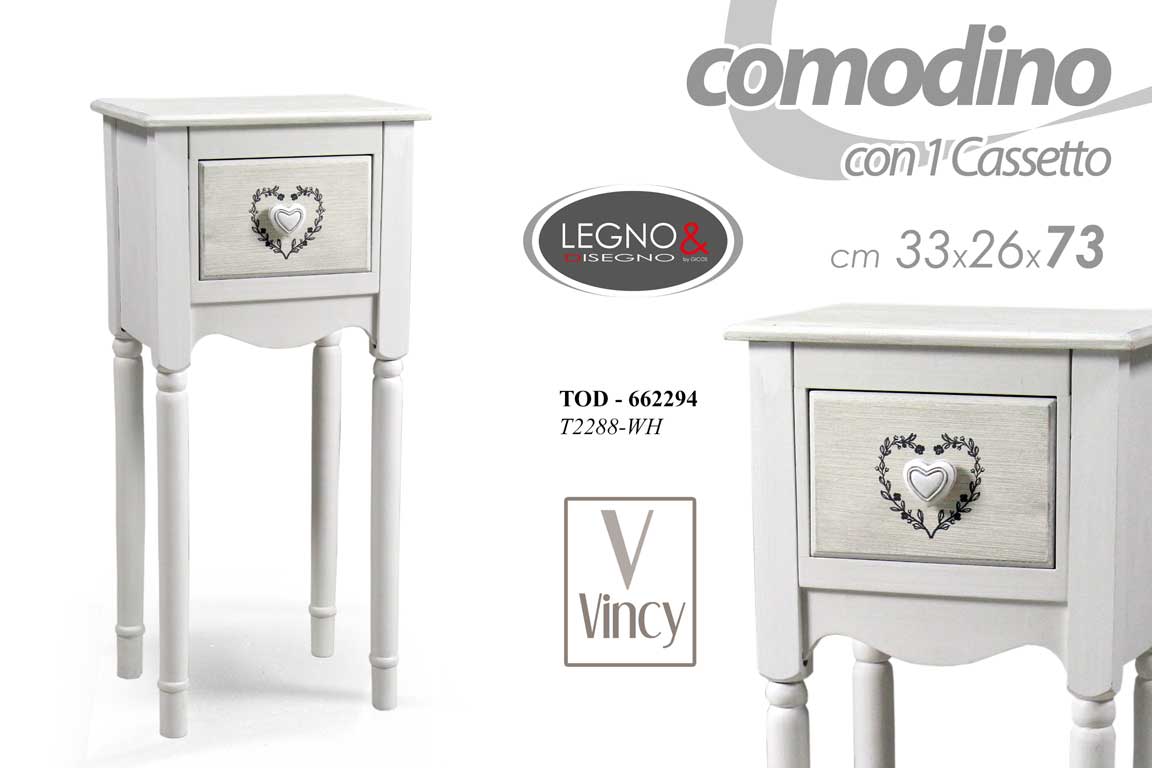 8025569662294 COMODINO CASSETTI SHABBY CHIC SALOTTO COLONNINA INGRESSO LEGNO BIANCO 73*33*26 - immagine 1