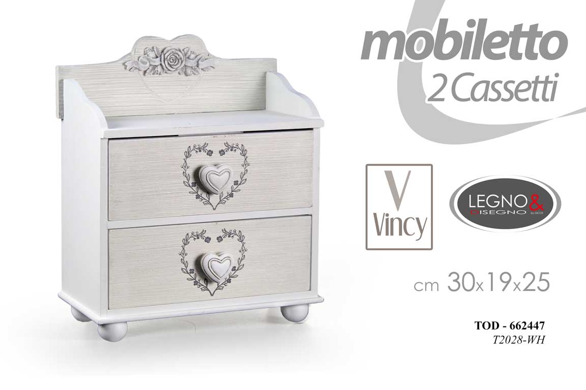 8025569662447 MOBILETTO CASSETTIERA PORTA GIOIE OGGETTI BIANCO CUORE SHABBY CHIC h30*25*19 CM - immagine 1