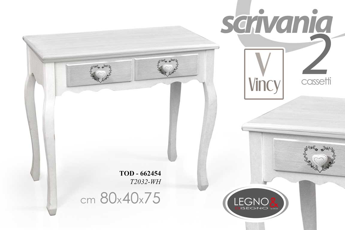 8025569662454 TAVOLO Consolle SCRIVANIA 75*80*40cm SCRITTOIO SHABBY CHIC CUORE GRIGIO ARGENTO - immagine 1