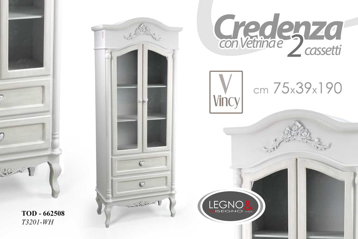 8025569662508 MOBILE CREDENZA VETRINA CASSETTIERA ANTE SHABBY CHIC VINCY BIANCA ROSE 190*75*39 - immagine 1