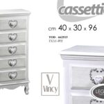 CASSETTIERA 5 CASSETTI SHABBY CHIC SALOTTO CAMERETTA LEGNO CUORE BIANCA 96*40*30