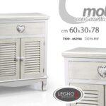 MOBILE ARMADIO 2 ANTE + CASSETTO COMODINO BIANCO CUORE SHABBY CHIC 80*60*30 cm