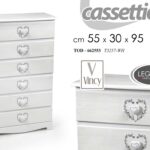 CASSETTIERA SETTIMINO 6 CASSETTI h95*55*30cm LEGNO BIANCO SHABBY CHIC CUORE