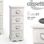 CASSETTIERA CUORE SLIM SALVASPAZIO SHABBY CHIC 4 CASSETTI SETTIMINO 80*31*26 cm