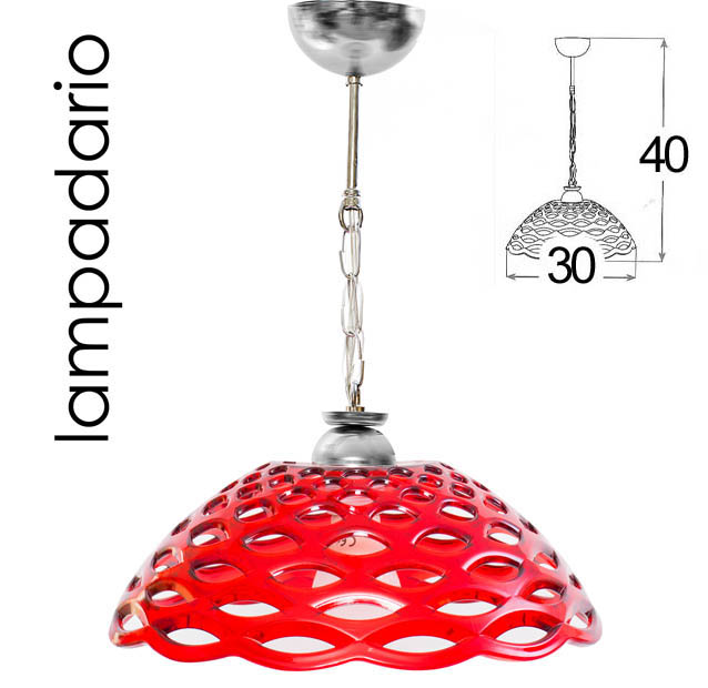 8025569663314 LAMPADARIO ROSSO TRAFORATO RED MODERNO Lampada a Sospensione ACRILICO 40*30 cm - immagine 1
