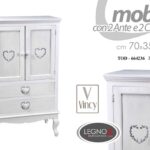 MOBILE CREDENZA CUCINA SALOTTO BAGNO CUORE CUORI LEGNO SHABBY CHIC 120*70*35cm