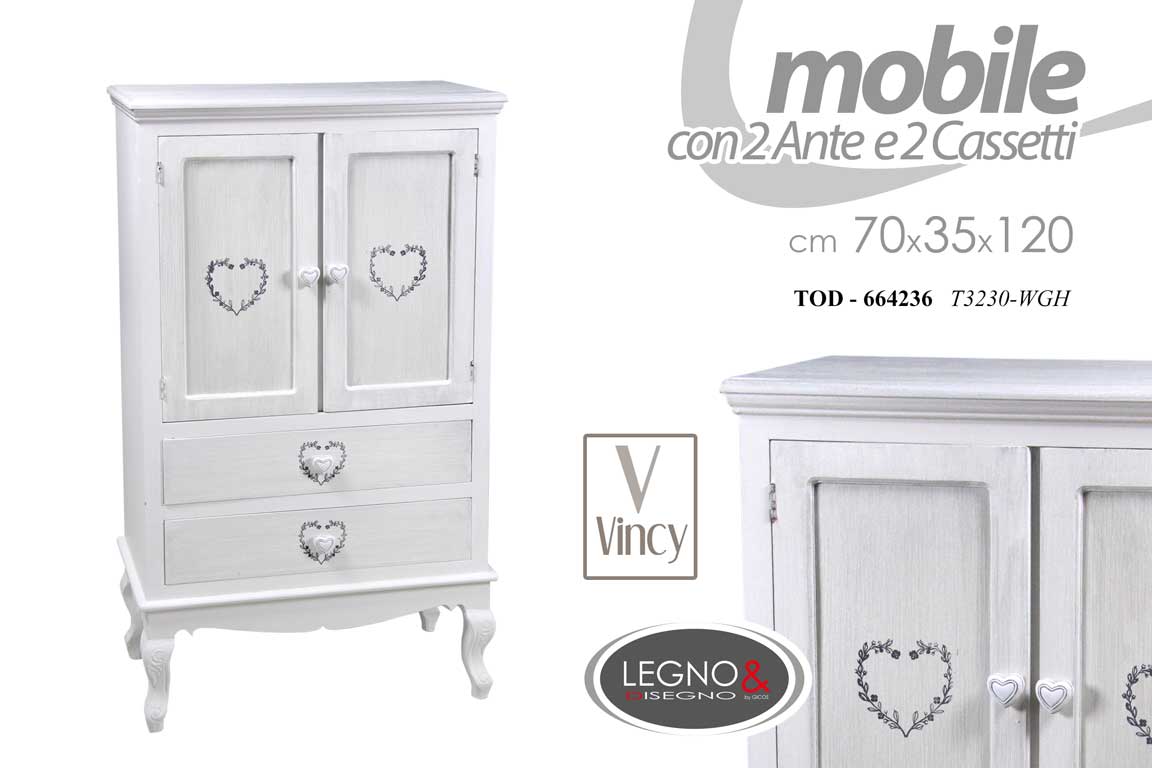 8025569664236 MOBILE CREDENZA CUCINA SALOTTO BAGNO CUORE CUORI LEGNO SHABBY CHIC 120*70*35cm - immagine 1