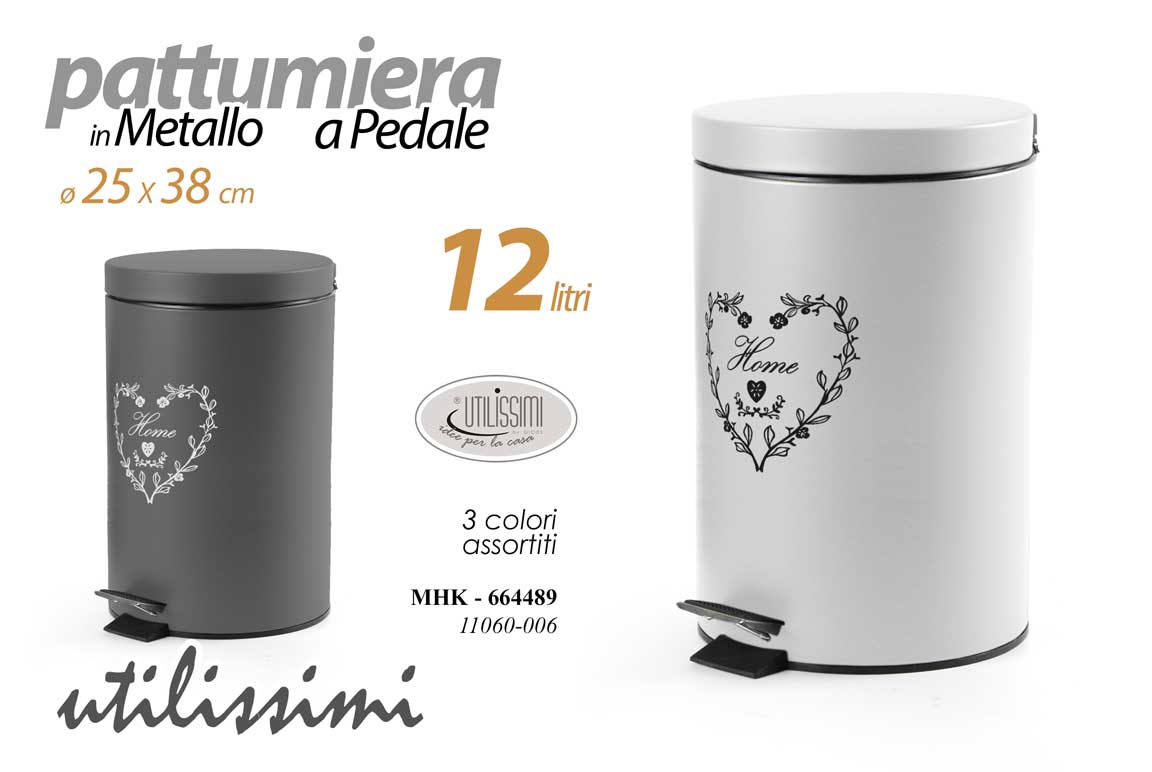 8025569664489 PATTUMIERA A PEDALE 12 LIT BAGNO SPAZZATURA CUORE BIANCO GRIGIO MODERNA 38*25 CM - immagine 1