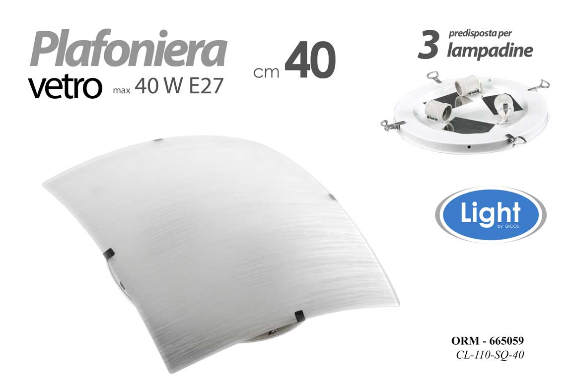 8025569665059 PLAFONIERA APPLIQUE 40W LAMPADARIO QUADRATO PARETE BIANCO STRIATO 3 LUCI 40 cm - immagine 1