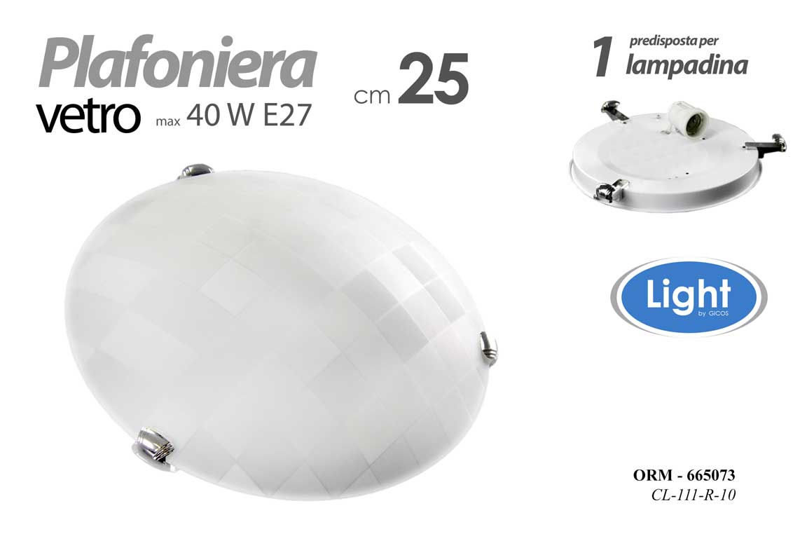 8025569665073 APPLIQUE 1 LUCE Ø25CM PARETE MURO PLAFONIERA VETRO TONDA MODERNA SCACCHI BIANCA - immagine 1