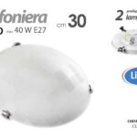 PLAFONIERA APPLIQUE SCACCHI ROTONDA DA PARETE SATINATA 2 LUCI LAMPADARIO 30 cm